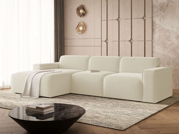 Ecksofa L-Form Links Lavia Bouclé-Stoff Hellbeige