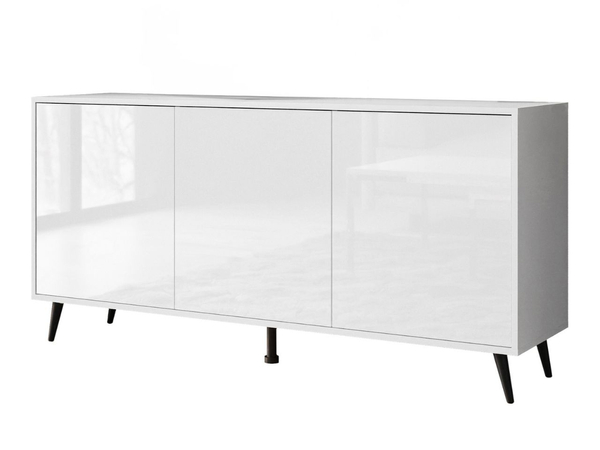 Dreitürige Kommode 154 cm Glamour-Stil auf schwarzfarbenen Metallbeinen Vivance Weißglanz