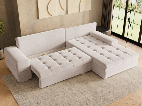 Ecksofa L-Form mit Schlaffunktion und Bettkasten Sonia Beige