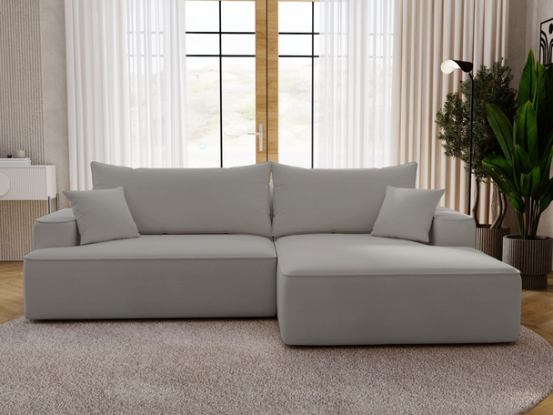 Ecksofa L-Form Rechts mit Schlaffunktion und Bettkasten California Hellgrau