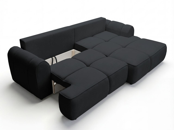 Ecksofa L-Form Rechts mit Schlaffunktion und Bettkasten Bonno Schwarz