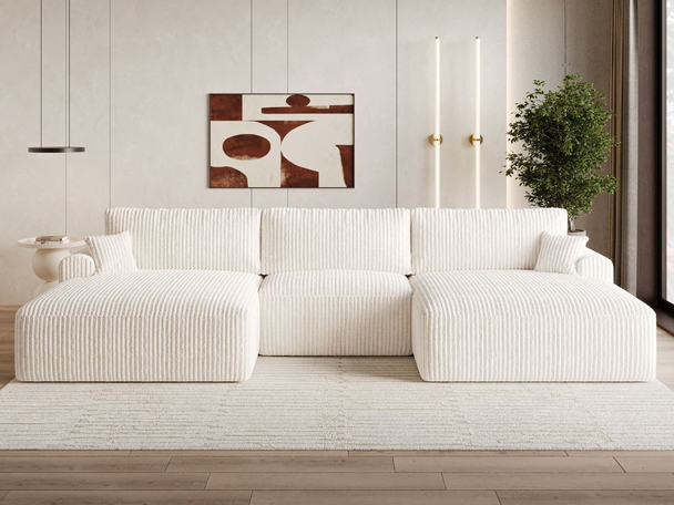 Wohnlandschaft mit Schlaffunktion und Bettkasten Serene Creme