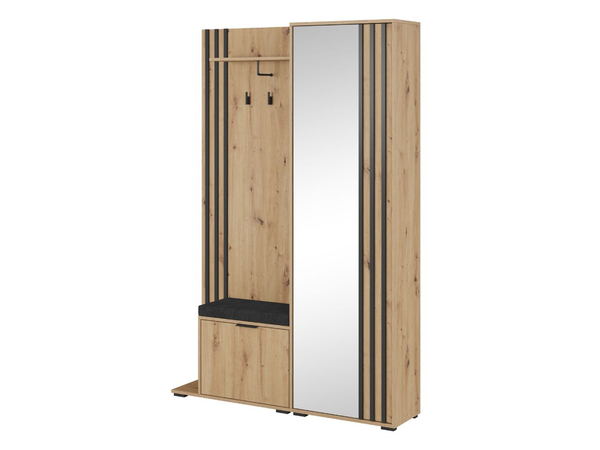 Garderobe mit Spiegel und Kleiderhaken Graphit, Artisan Eiche