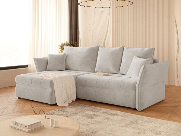 Ecksofa L-Form mit Schlaffunktion und Bettkasten Lino Dunkelbeige
