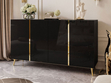 Viertürige Kommode 158 cm Glamour-Stil auf goldfarbenen Metallbeinen Lunelie Schwarzglanz