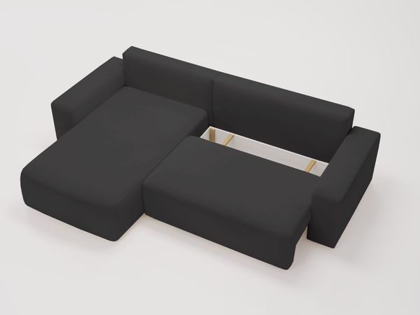 Ecksofa L-Form Links mit Schlaffunktion und Bettkasten Tazones Schwarz
