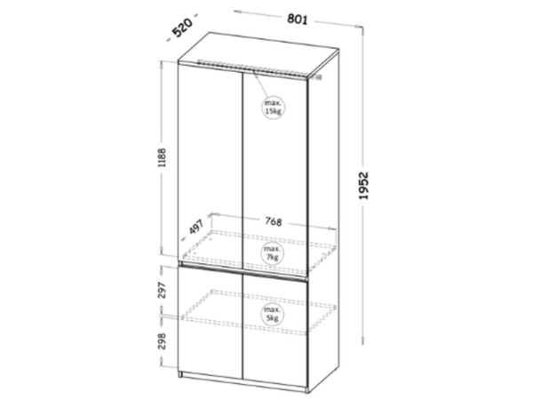 Kleiderschrank mit Drehtüren und Kleiderstange 80 Arcadia Weiß
