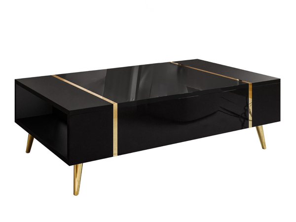 Couchtisch auf goldenen Beinen im Glamour-Stil Lunelie Schwarz Hochglanz