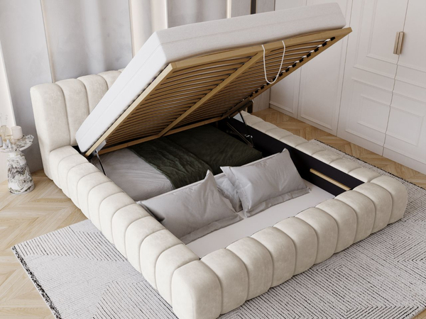Polsterbett mit Bettkasten und Lattenrost 180x200 Italia Creme