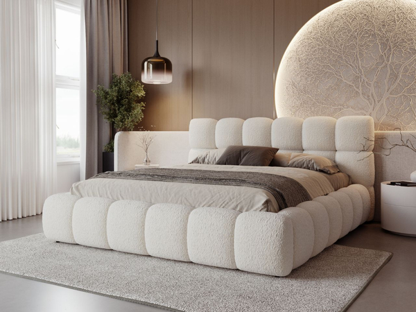 Polsterbett mit Bettkasten und Lattenrost 140x200 Modo aus Bouclé-Stoff Beige
