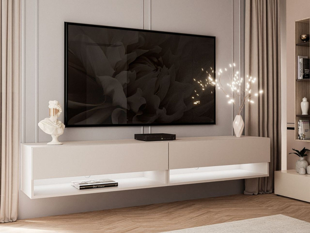 Hänge TV-Schrank 180 cm für Wohnzimmer mit LED-Beleuchtung Aurelie Kaschmir matt