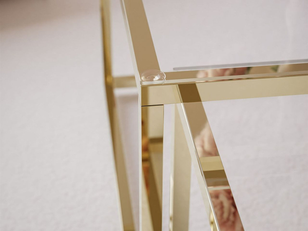 Couchtisch auf goldenem Gestell und transparenter Glasplatte Asumi 35x41
