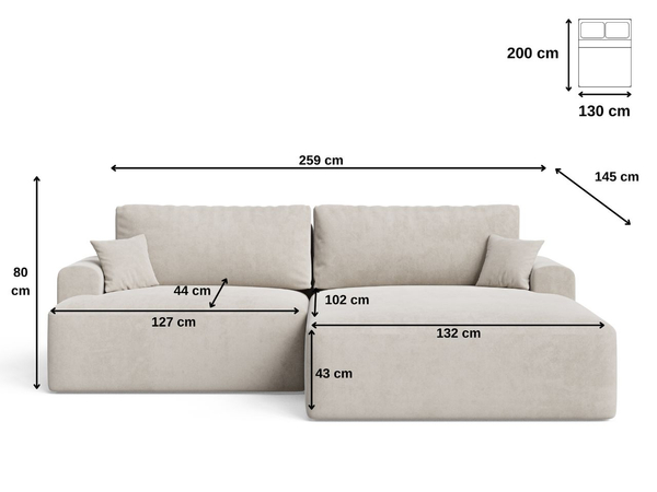 Ecksofa L-Form mit Schlaffunktion und Bettkasten Serene Links Grau