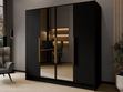 Kleiderschrank mit Spiegel 200 cm Lucca Schwarz mit goldenen Griffen