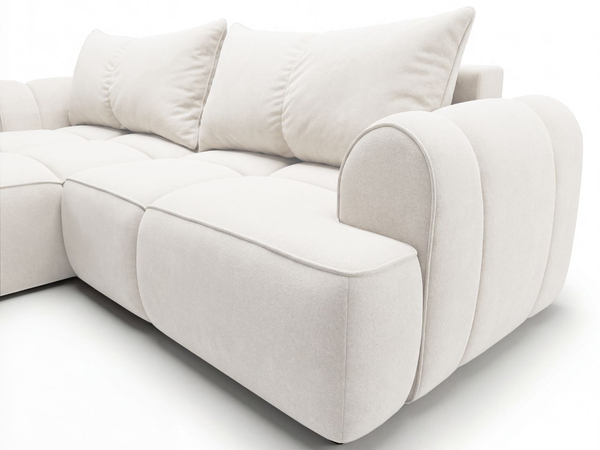 Ecksofa L-Form Links mit Schlaffunktion und Bettkasten Bonno Creme