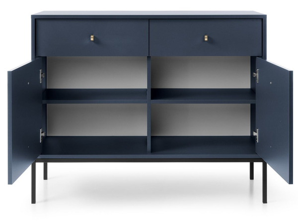 Kommode mit Türen sowie Schubladen mit Schwarz Metallbeinen 104 cm Amor Marineblau