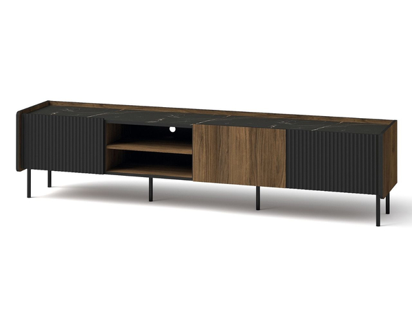 TV-Lowboard mit Türen 200 cm Pascale Nussbaum Warmia, Schwarz