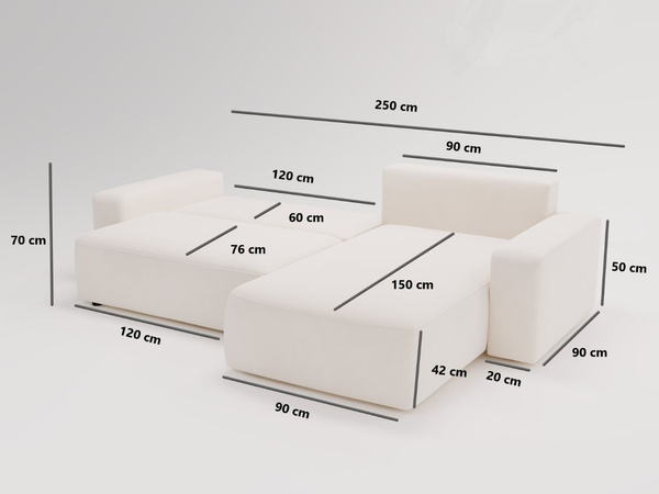 Ecksofa L-Form Rechts mit Schlaffunktion und Bettkasten Tazones Creme