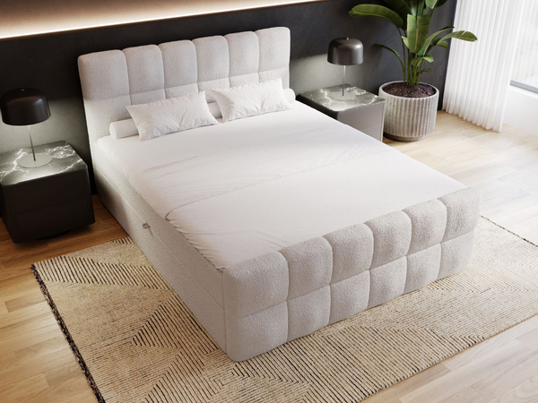 Boxspringbett mit Bettkasten 160x200 Bouclé-Stoff Alicante Grau