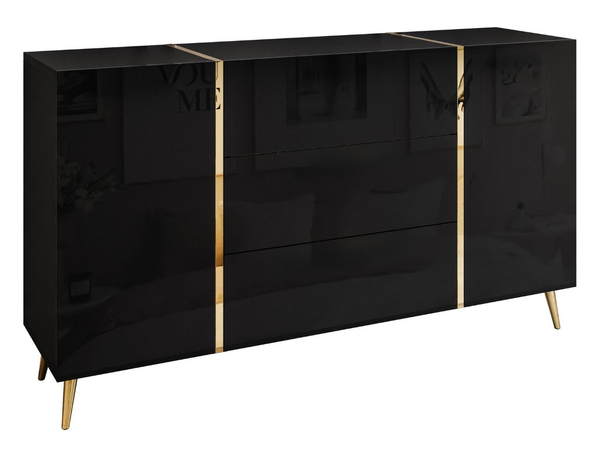 Wohnzimmer-Set im Glamour-Stil auf Beinen Lunelie Schwarz Hochglanz
