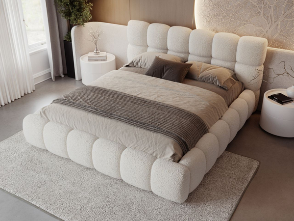 Polsterbett mit Bettkasten und Lattenrost 200x200 Modo aus Bouclé-Stoff Beige