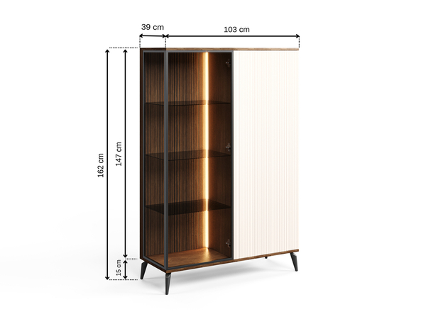 Vitrinenschrank mit LED Vinni Dunkler Walnuss Cashmere