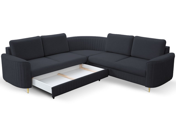 Ecksofa L-Form Rechts mit Schlaffunktion und Bettkasten Limon Dunkelblau