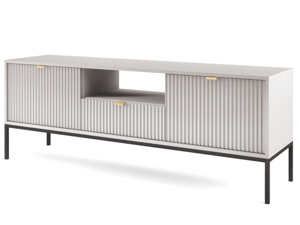 TV-Lowboard mit Schublade und Türen Amber Grau, Schwarz Frame