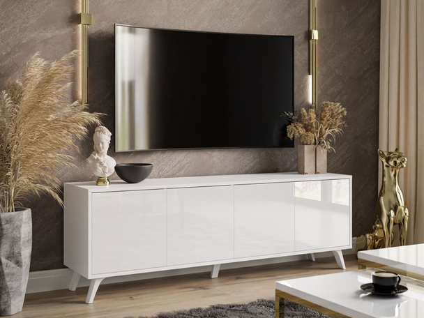 TV-Lowboard mit Türen weiße Füße Vivance Weiß Hochglanz