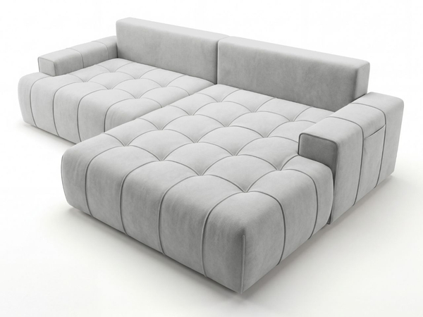 Ecksofa L-Form mit Schlaffunktion und Bettkasten Tulio Rechts Grau