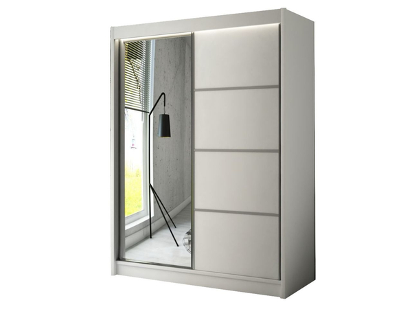Schiebetürenschrank mit Spiegel 150 cm mit LED-Beleuchtung Portel Weiß
