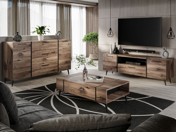 Wohnzimmer-Set im Loft-Stil auf Beinen Lunelie Eiche Flagstaff