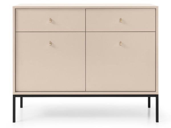 Kommode mit Türen sowie Schubladen mit Schwarz Metallbeinen 104 cm Amor Beige