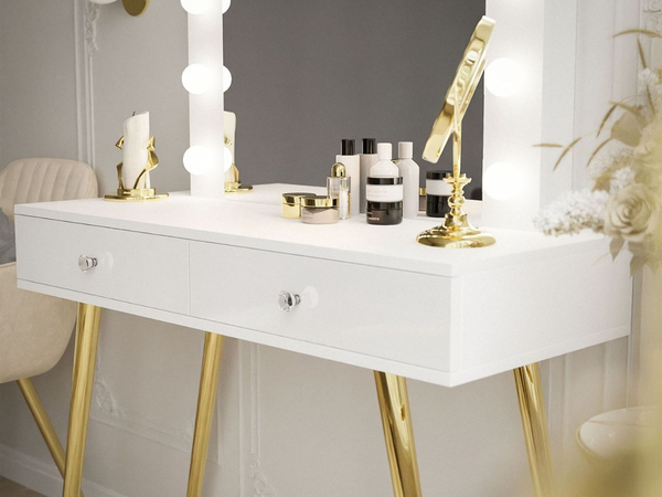 Schminktisch glamour mit Schubladen, Spiegel und LED-Beleuchtung Olivine Weiß Hochglanz