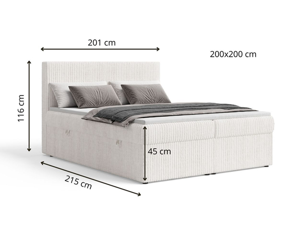 Boxspringbett mit Bettkasten 200X200 Brisa Grau