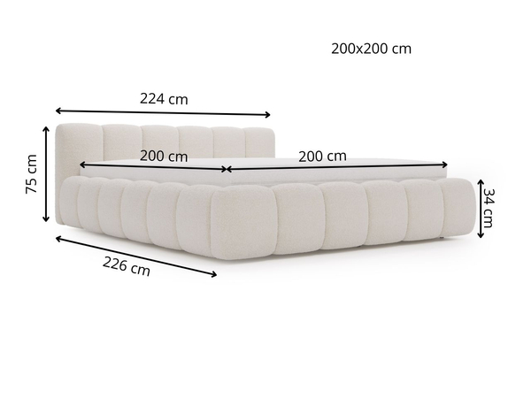 Polsterbett mit Bettkasten und Lattenrost 200x200 Cloud Low Bouclé-Stoff Grau