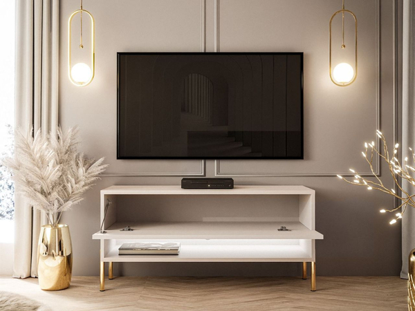 TV-Schrank 90 cm mit LED-Beleuchtung und goldenen Metallbeinen Aurelie Kaschmir matt