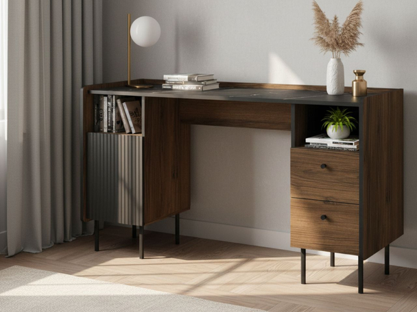 Schreibtisch mit Schubladen und Schrank Nussbaum Warmia, Schwarz