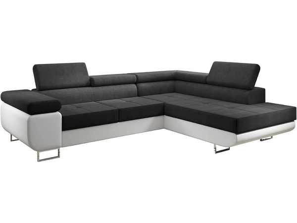 Ecksofa L-Form Rechts mit Schlaffunktion und Bettkasten Solam L Schwarz, Weiß