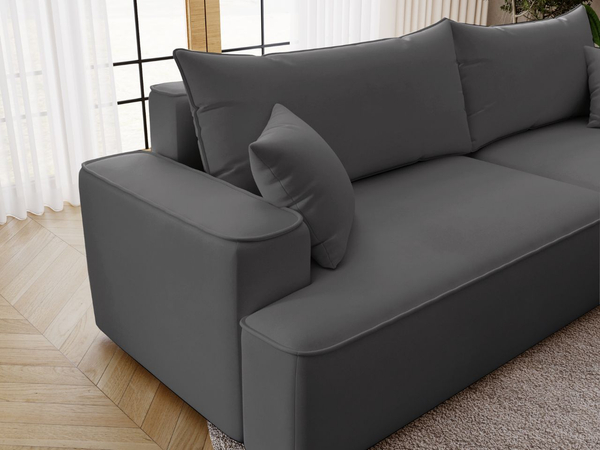 Ecksofa L-Form Rechts mit Schlaffunktion und Bettkasten California Grau
