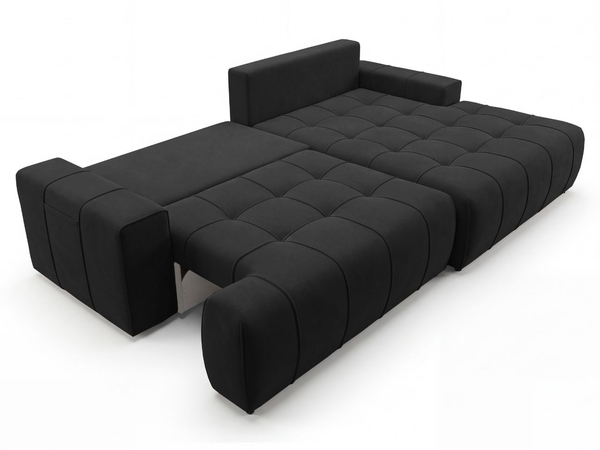 Ecksofa L-Form mit Schlaffunktion und Bettkasten Tulio Rechts Schwarz
