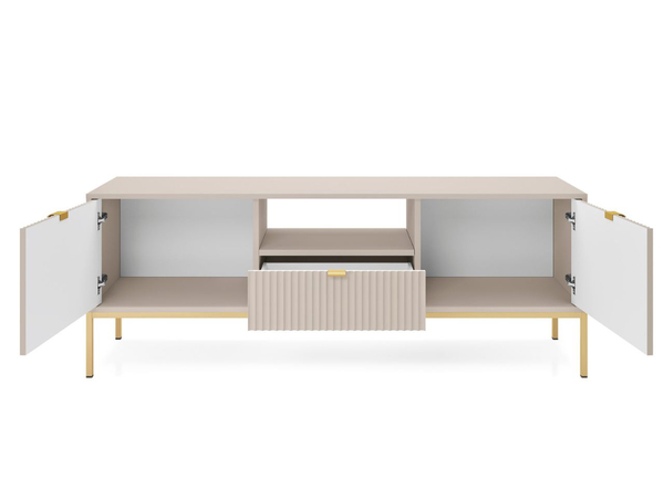 TV-Lowboard mit Schublade und Türen Amber Kaschmir auf goldenen Beinen
