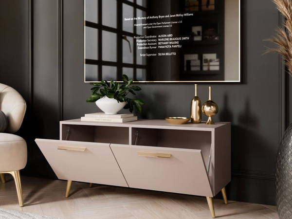 TV-Lowboard mit Türen auf Goldenen Metallbeinen 100 cm Noaé Kaschmir