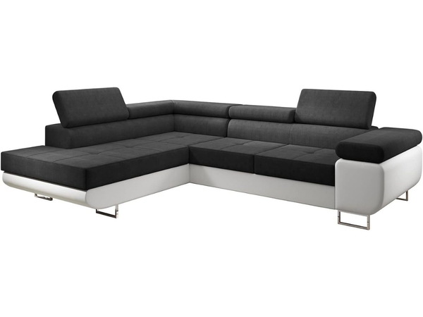 Ecksofa L-Form Links mit Schlaffunktion und Bettkasten Solam L Schwarz, Weiß