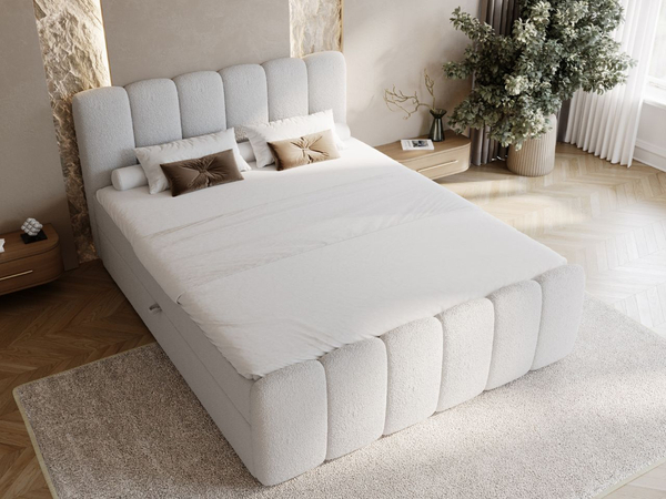 Boxspringbett mit Bettkasten 200x200 Bouclé-Stoff Cloud Grau