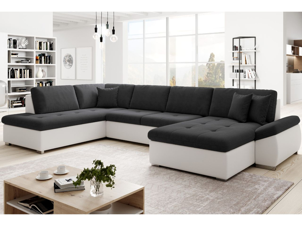 Wohnlandschaft mit Schlaffunktion Links Moni U Schwarz, Weiß