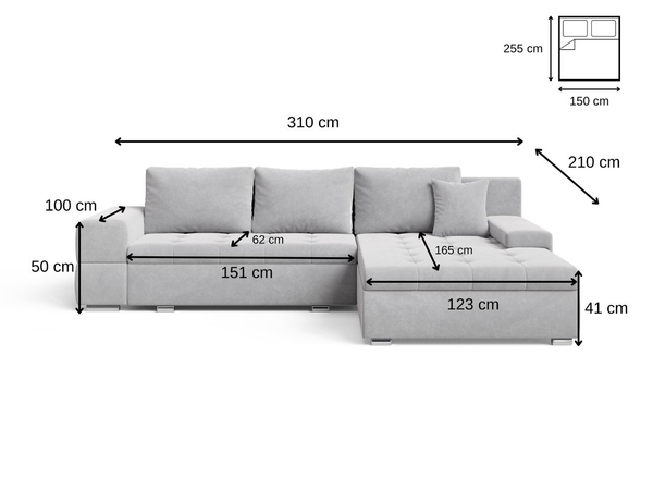 Ecksofa L-Form mit Schlaffunktion und Bettkasten Sonia Beige
