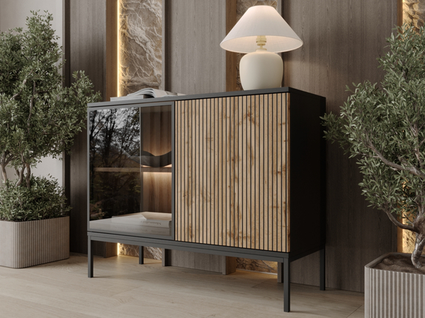 Türkommode mit Led Deo 104 cm Schwarz, Eiche Wotan