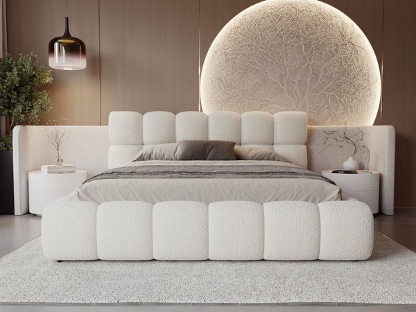 Polsterbett mit Bettkasten und Lattenrost 180x200 Modo aus Bouclé-Stoff Beige