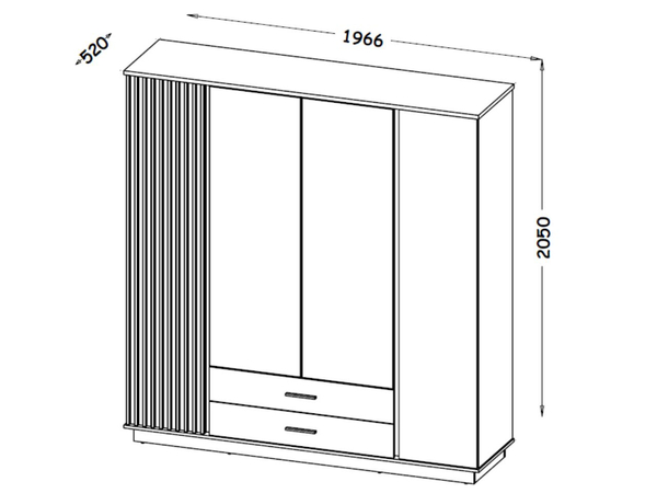 Spiegelschrank 200 cm mit Lamellen und Schubladen für das Schlafzimmer Lavore Wotan Eiche, Schwarz matt